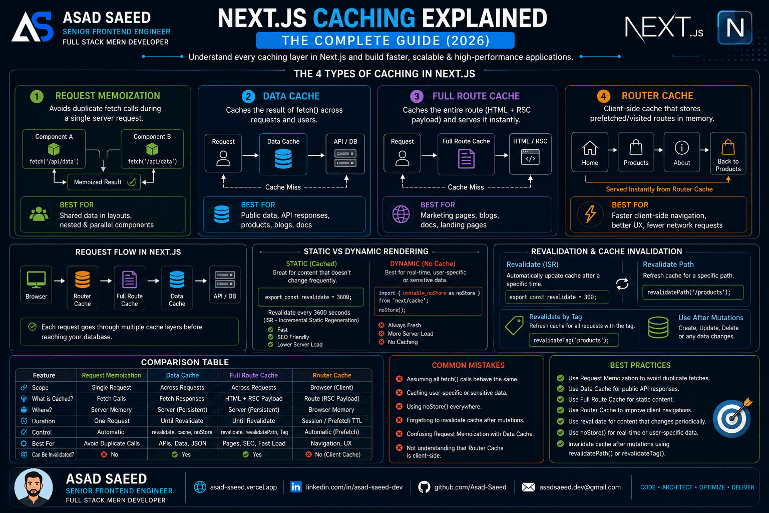 Next.js Caching Explained: Request Memoization, Data Cache, Full Route Cache & Router Cache (2026 Guide)